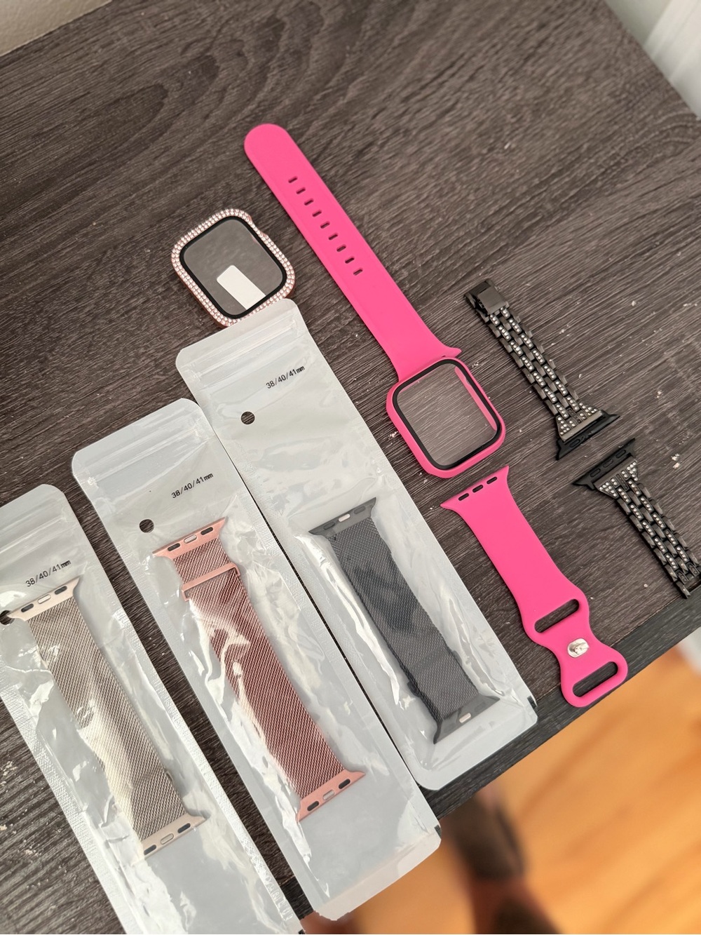 Hot Pink Silicone Apple Watch Band + Accessories
